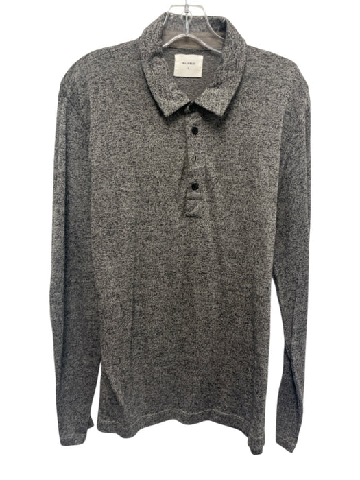 Billy Reid Size L Gray & Black Cotton Polo Men's Long Sleeve Shirt Gray & Black / L