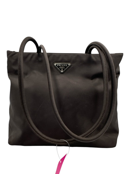 Prada Dark Brown Tessuto Nylon Top Handle Logo Tote Zip Close Bag Dark Brown / Small