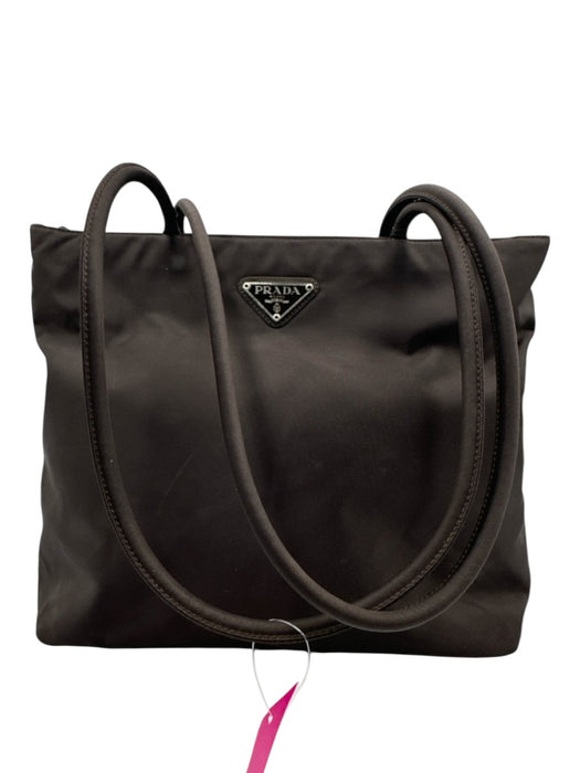 Prada Dark Brown Tessuto Nylon Top Handle Logo Tote Zip Close Bag Dark Brown / Small