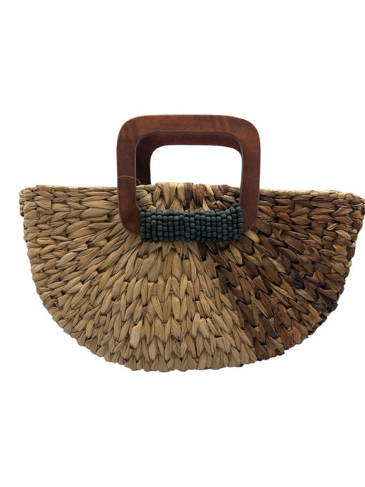 Madison 88 Beige & Brown Paper Top Handle Beaded Clusters Half Moon Woven Bag Beige & Brown / Medium
