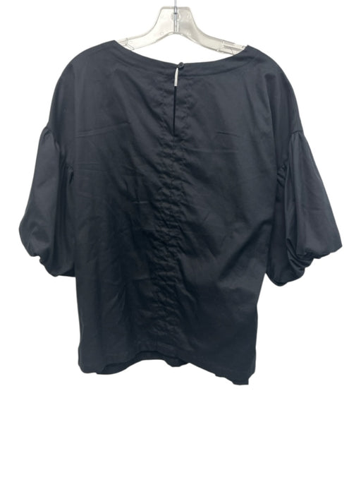 Fitzroy & Willa Size Large Black Cotton Short Bubble Sleeve Side Slit Top Black / Large