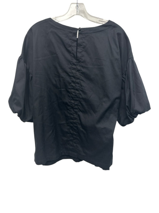 Fitzroy & Willa Size Large Black Cotton Short Bubble Sleeve Side Slit Top Black / Large