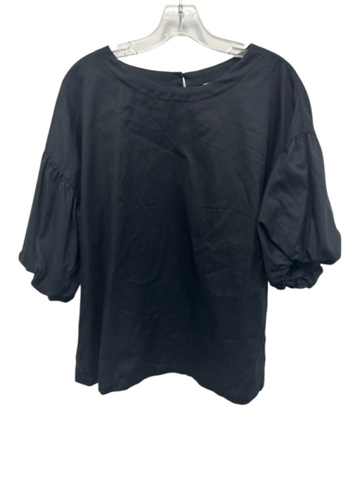 Fitzroy & Willa Size Large Black Cotton Short Bubble Sleeve Side Slit Top Black / Large