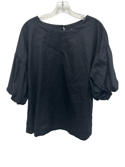 Fitzroy & Willa Size Large Black Cotton Short Bubble Sleeve Side Slit Top Black / Large