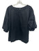 Fitzroy & Willa Size Large Black Cotton Short Bubble Sleeve Side Slit Top Black / Large
