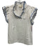 Umgee Size Medium Blue & White Cotton Ruffle Cap Sleeve Scalloped Collar Top Blue & White / Medium