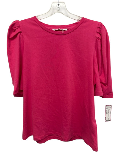English Factory Size Large Hot pink Cotton Short Puff Sleeve Pleated Top Hot pink / Large