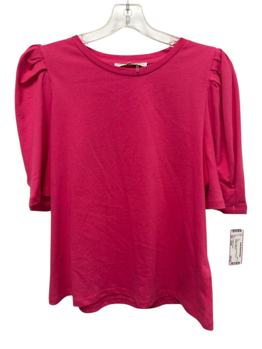 English Factory Size Large Hot pink Cotton Short Puff Sleeve Pleated Top Hot pink / Large