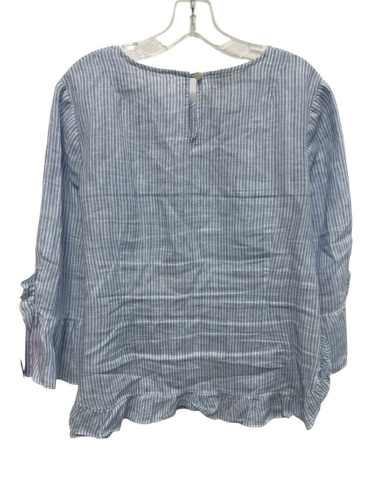 Sara Campbell Size Medium Blue & White Linen Long Trumpet Sleeve Striped Top Blue & White / Medium