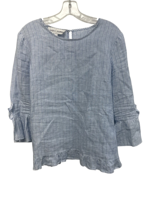 Sara Campbell Size Medium Blue & White Linen Long Trumpet Sleeve Striped Top Blue & White / Medium