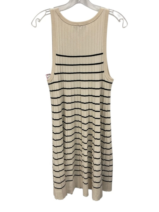 COS Size Medium Cream & Black Viscose Blend Sleeveless Striped Pleated Dress Cream & Black / Medium