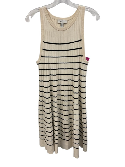 COS Size Medium Cream & Black Viscose Blend Sleeveless Striped Pleated Dress Cream & Black / Medium