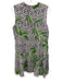 Vilagallo Size 42 Navy, Green, White Linen Sleeveless Leopard leaves Dress Navy, Green, White / 42