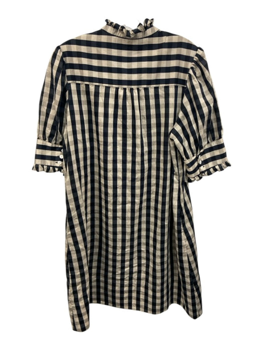 Lior Paris Size Medium Navy & Beige Rayon Blend Puff Sleeves Plaid Ruffles Dress Navy & Beige / Medium