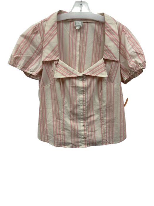 Maeve Size L Pink Multi Cotton Striped low neck Cap Sleeve Button Front Top Pink Multi / L