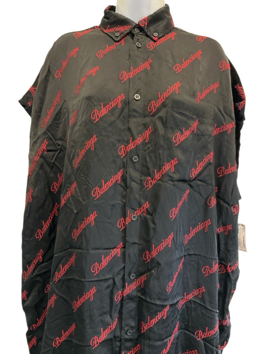 Balenciaga Wardrobe Size 34 Black & Red Viscose Blend Satin Logo Dress Black & Red / 34
