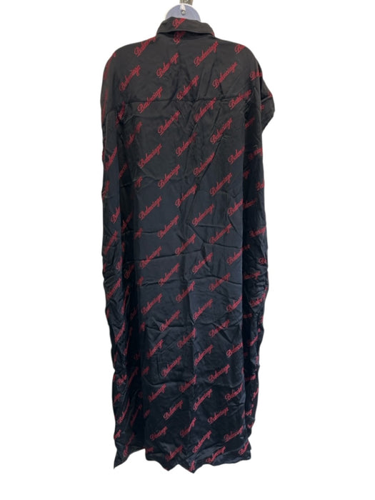 Balenciaga Wardrobe Size 34 Black & Red Viscose Blend Satin Logo Dress Black & Red / 34