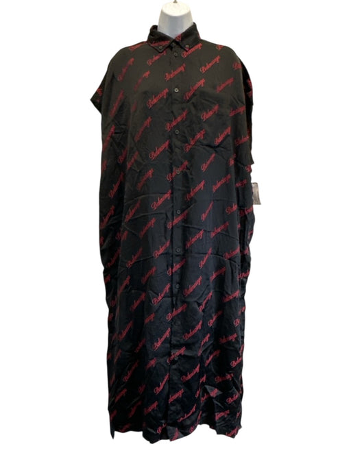 Balenciaga Wardrobe Size 34 Black & Red Viscose Blend Satin Logo Dress Black & Red / 34