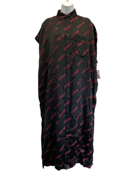 Balenciaga Wardrobe Size 34 Black & Red Viscose Blend Satin Logo Dress Black & Red / 34
