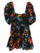 Farm Rio Size Medium Black & Multi Cotton Short Puff Sleeve Astrology Dress Black & Multi / Medium