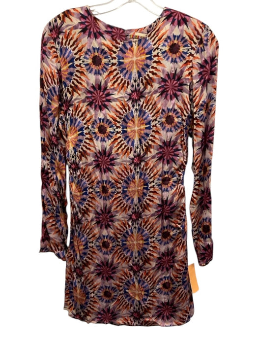Chufy Size Small Purple, Blue, Orange Viscose Long Sleeve Abstract Print Dress Purple, Blue, Orange / Small