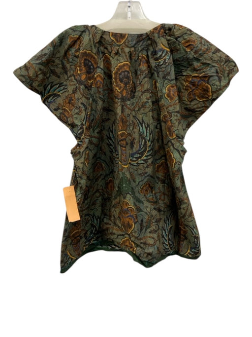 Ulla Johnson Size 8 Green, Yellow, Blue Cotton Cap Sleeve Floral Split Neck Top Green, Yellow, Blue / 8