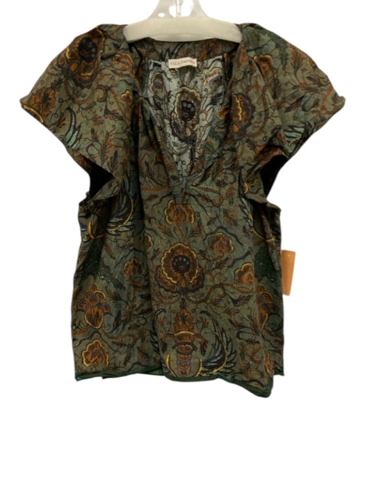Ulla Johnson Size 8 Green, Yellow, Blue Cotton Cap Sleeve Floral Split Neck Top Green, Yellow, Blue / 8