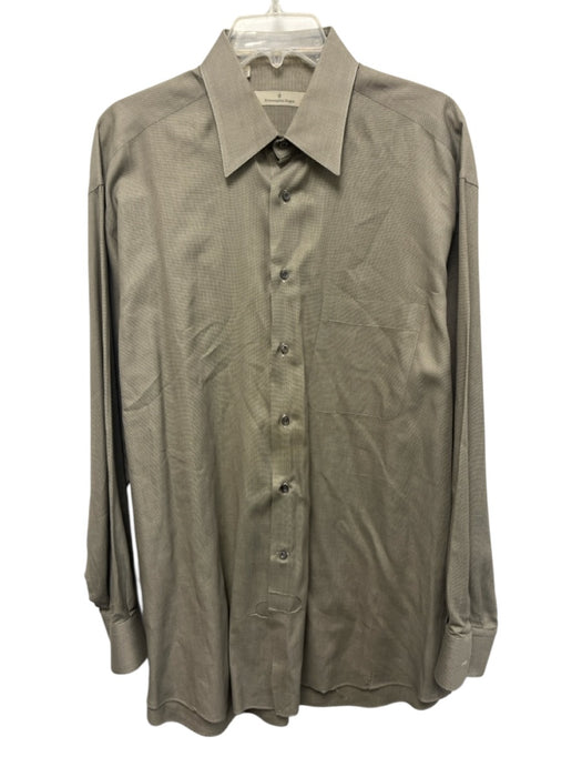 Zegna Size 16 Tan Cotton Solid Button Up front pocket Men's Long Sleeve Shirt Tan / 16