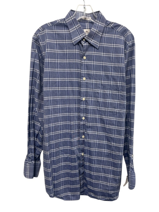 Peter Millar Size M Blue & White Cotton Plaid Button Up Men's Long Sleeve Shirt Blue & White / M