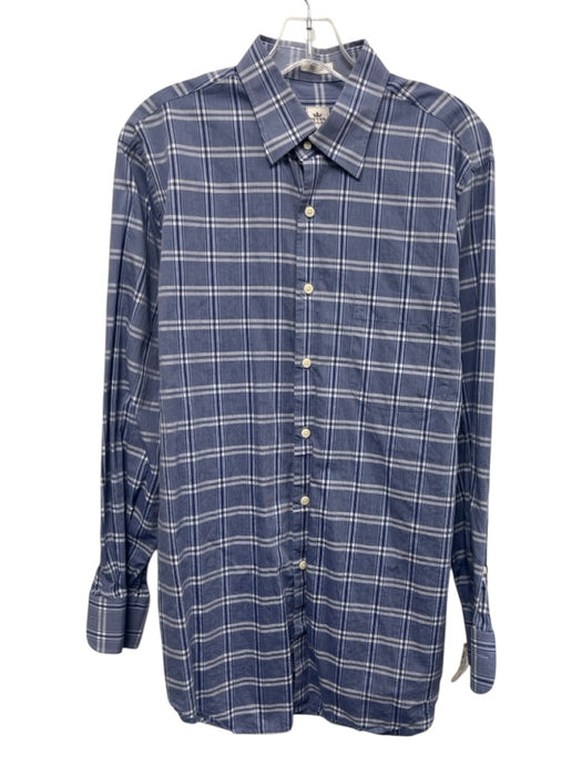Peter Millar Size M Blue & White Cotton Plaid Button Up Men's Long Sleeve Shirt Blue & White / M