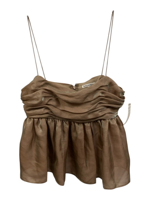 Reformation Size 6 Taupe Poly Blend Zip Back Spaghetti Strap Colour Shift Top Taupe / 6