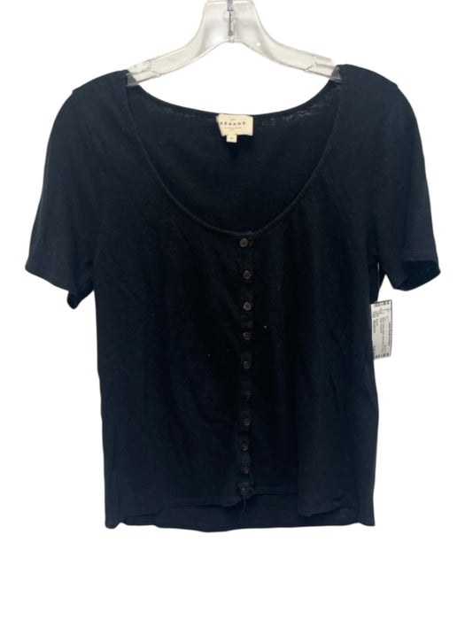 Sezane Size Medium Black Cotton Blend Short Sleeve Button Down Top Black / Medium