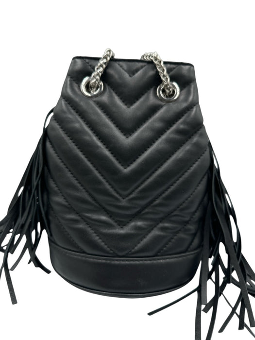 Claude Pierlot Black Leather Chevron bucket Crossbody Chain Bag Black / XS