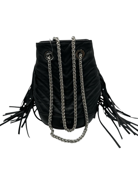 Claude Pierlot Black Leather Chevron bucket Crossbody Chain Bag Black / XS