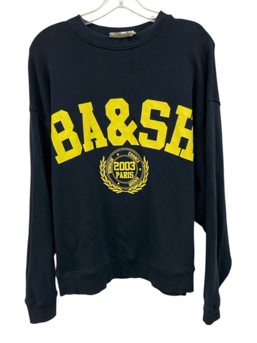 Ba&sh Size Small Navy & Yellow Cotton Blend Long Sleeve Graphic Varsity Sweater Navy & Yellow / Small