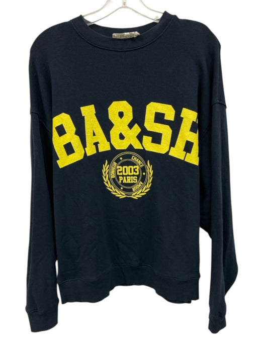 Ba&sh Size Small Navy & Yellow Cotton Blend Long Sleeve Graphic Varsity Sweater Navy & Yellow / Small