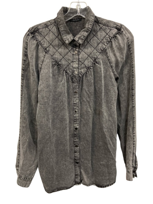 IKKS Size 38 Gray Lyocell blend Long Sleeve Stone Wash Button Front Quilted Top Gray / 38