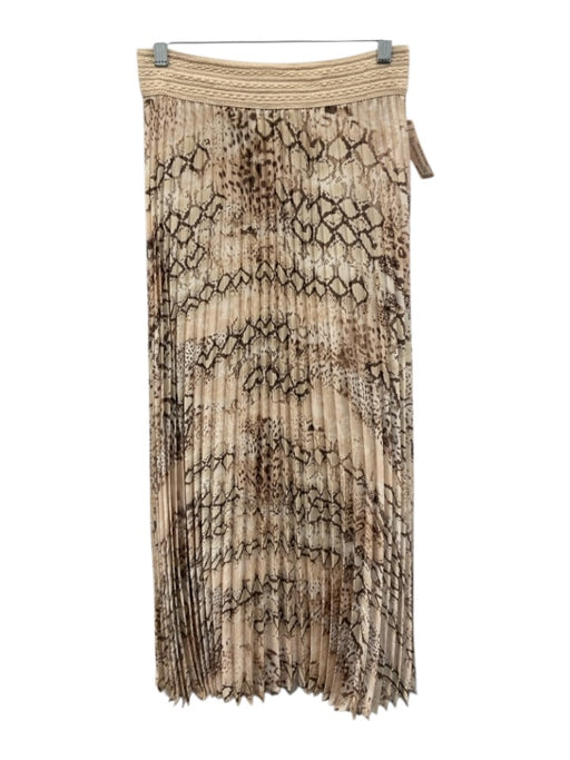 Ba&sh Size 2 Tan, Brown, White Polyester Blend Elastic Waist Pleated Maxi Skirt Tan, Brown, White / 2