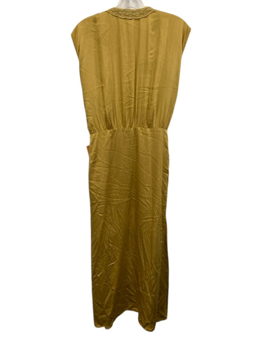 Louise Misha Size 38 Yellow Beige Viscose Cap Sleeve Floral Embroidery Dress Yellow Beige / 38