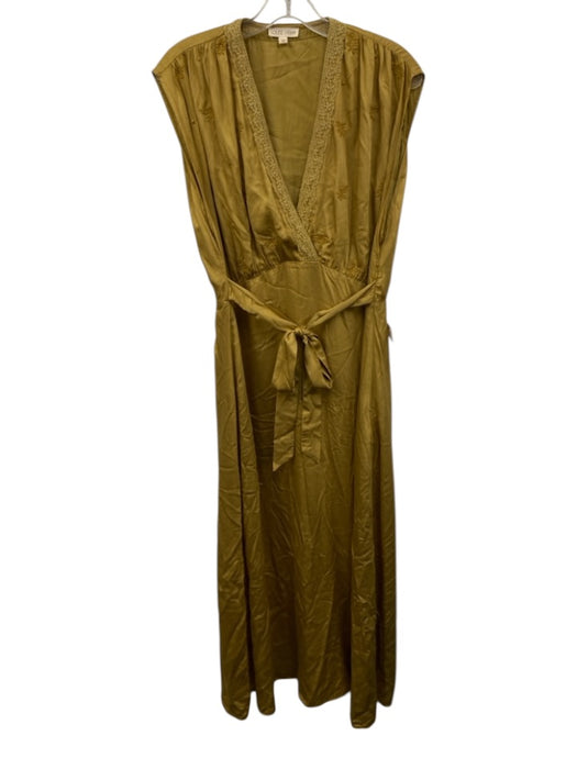 Louise Misha Size 38 Yellow Beige Viscose Cap Sleeve Floral Embroidery Dress Yellow Beige / 38