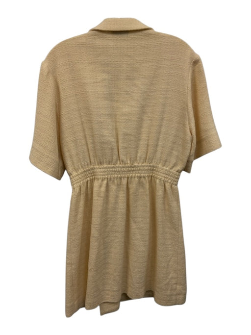 Sandro Size 38 Beige Cream Viscose Blend Short Sleeve Tweed Patch Pocket Dress Beige Cream / 38
