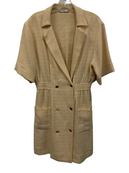 Sandro Size 38 Beige Cream Viscose Blend Short Sleeve Tweed Patch Pocket Dress Beige Cream / 38