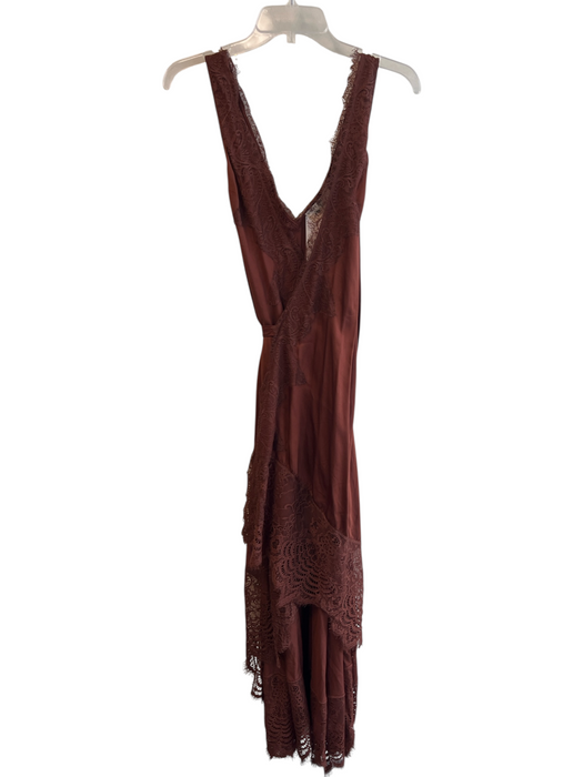 Nigel Preston x Free People Size 2 Brown Viscose Nylon Lace Trim Wrap Dress Brown / 2