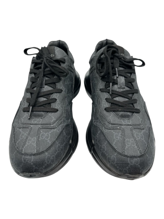 Gucci Shoe Size 12 Box Incl Black & Gray Leather Monogram Men's Shoes Black & Gray / 12