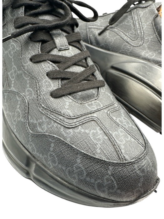 Gucci Shoe Size 12 Box Incl Black & Gray Leather Monogram Men's Shoes Black & Gray / 12