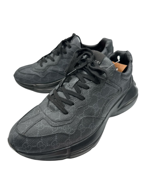 Gucci Shoe Size 12 Box Incl Black & Gray Leather Monogram Men's Shoes Black & Gray / 12