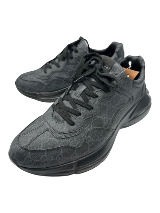 Gucci Shoe Size 12 Box Incl Black & Gray Leather Monogram Men's Shoes Black & Gray / 12