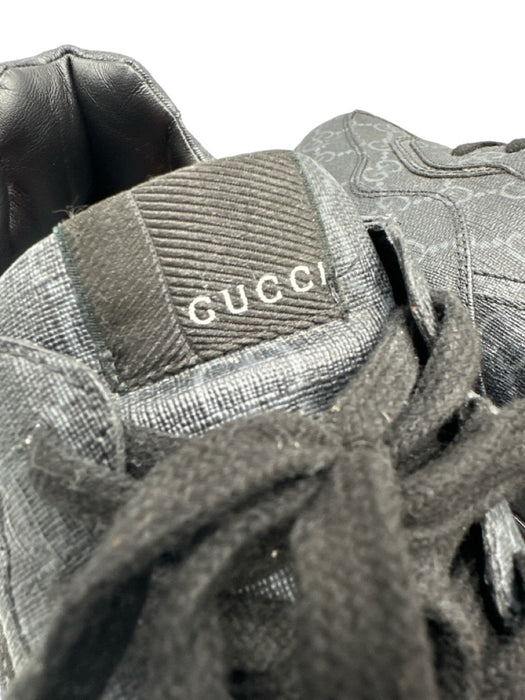 Gucci Shoe Size 12 Box Incl Black & Gray Leather Monogram Men's Shoes Black & Gray / 12