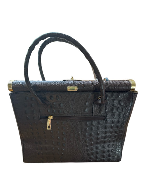 Brown & Taupe Leather Ostrich Pony Hair Detail Top Handle Structured Bag Brown & Taupe / M