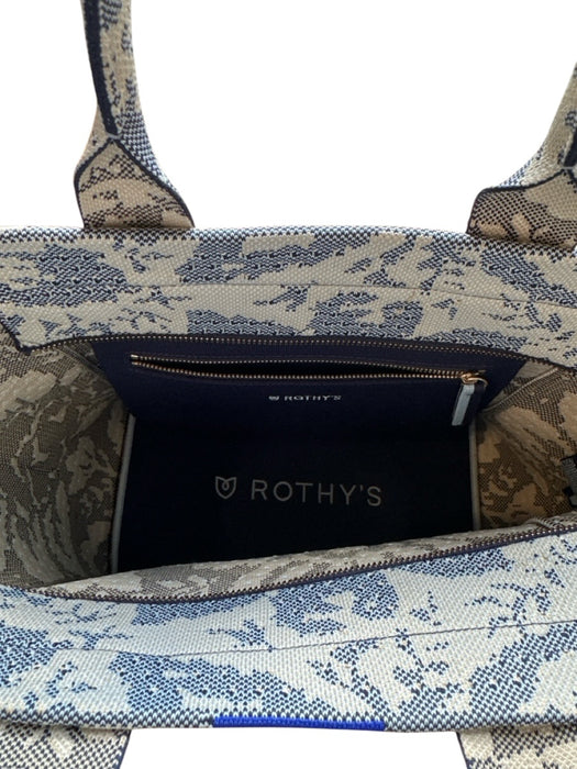 Rothy's Navy & Cream Recycled Plastic Top Handle Flowers Tote Bag Navy & Cream / M
